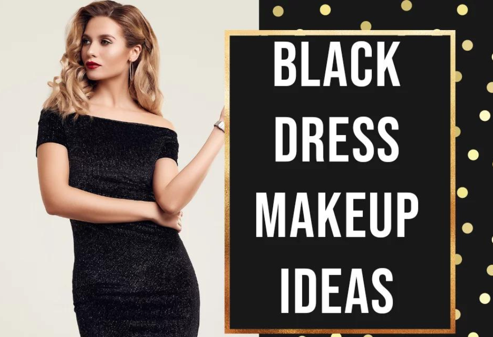 How can you experiment with makeup and hairstyles to enhance the overall impact of a black dress?